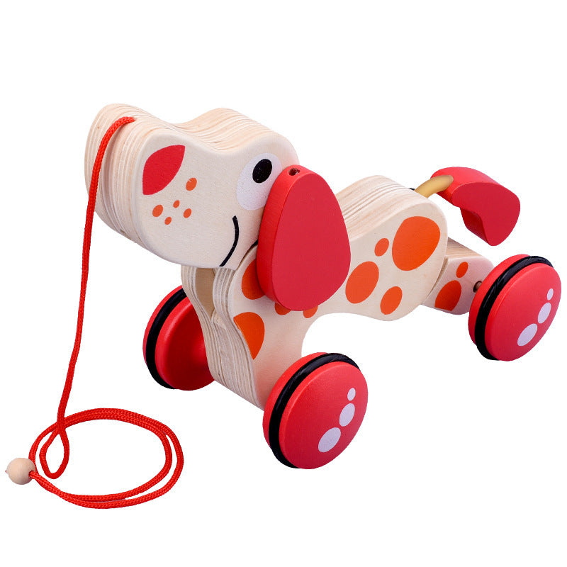 Wooden Animal Puppy Crocodile Trailer Children's Cartoon Parent-child Toddler Car Baby 3-6 Years Old Educational Toys