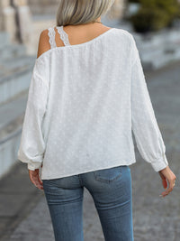 Swiss Dot Asymmetrical Neck Blouse