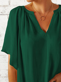 Ruched Notched Half Sleeve Blouse